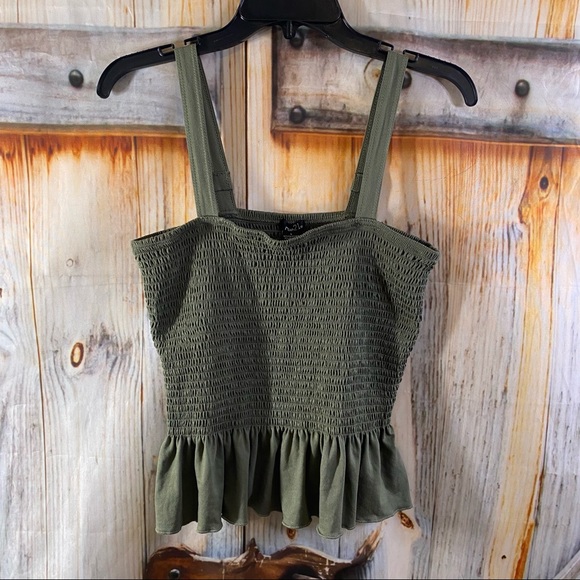 Rue21 Tops - NWOT Rue21 Smocked Tank Top Peplum Stretchy Cottony Olive Green Large